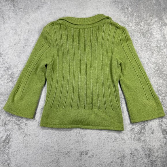 Vintage Y2K CAbi Green Knit Cardigan Cottagecore Rosette Collar Coquette Sweater - Picture 9 of 11